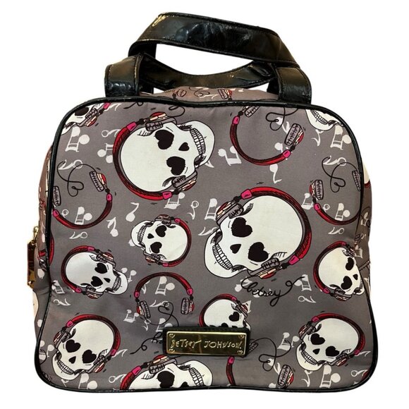 Betsey Johnson Handbags - Betsey Johnson Skull Hearts Headphones Cosmetic Travel Insulated Lunch Tote Bag